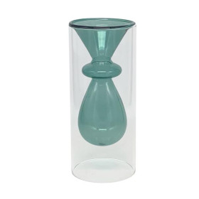 Vaso de Vidro Duplo Azul 17cm 