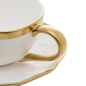 Xicara de Chá Dubai Branco e Dourado Porcelana 200ml