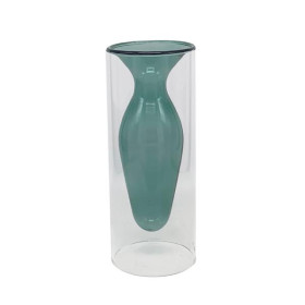 Vaso de Vidro Duplo Azul 24 cm